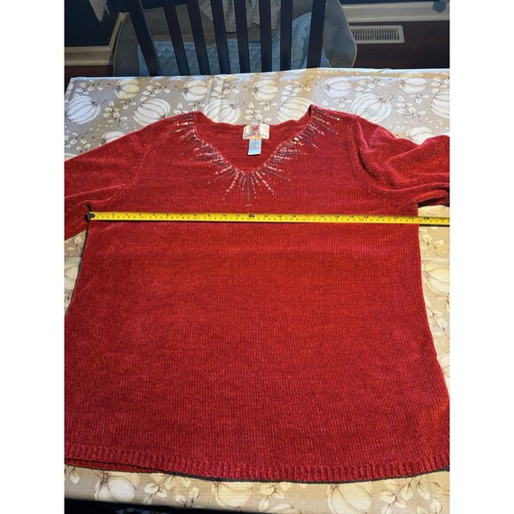 Quacker Factory Women's Red Holiday Sweater With Beading And Sequins XL Dressy - Picture 4 of 4